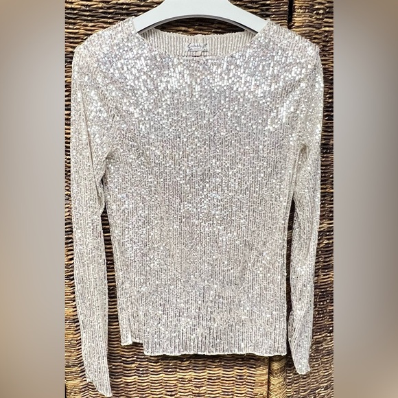 Free‎ People - Gold Rush- Silver/Gold Sequin Long Sleeve Top- Medium - Picture 1 of 5